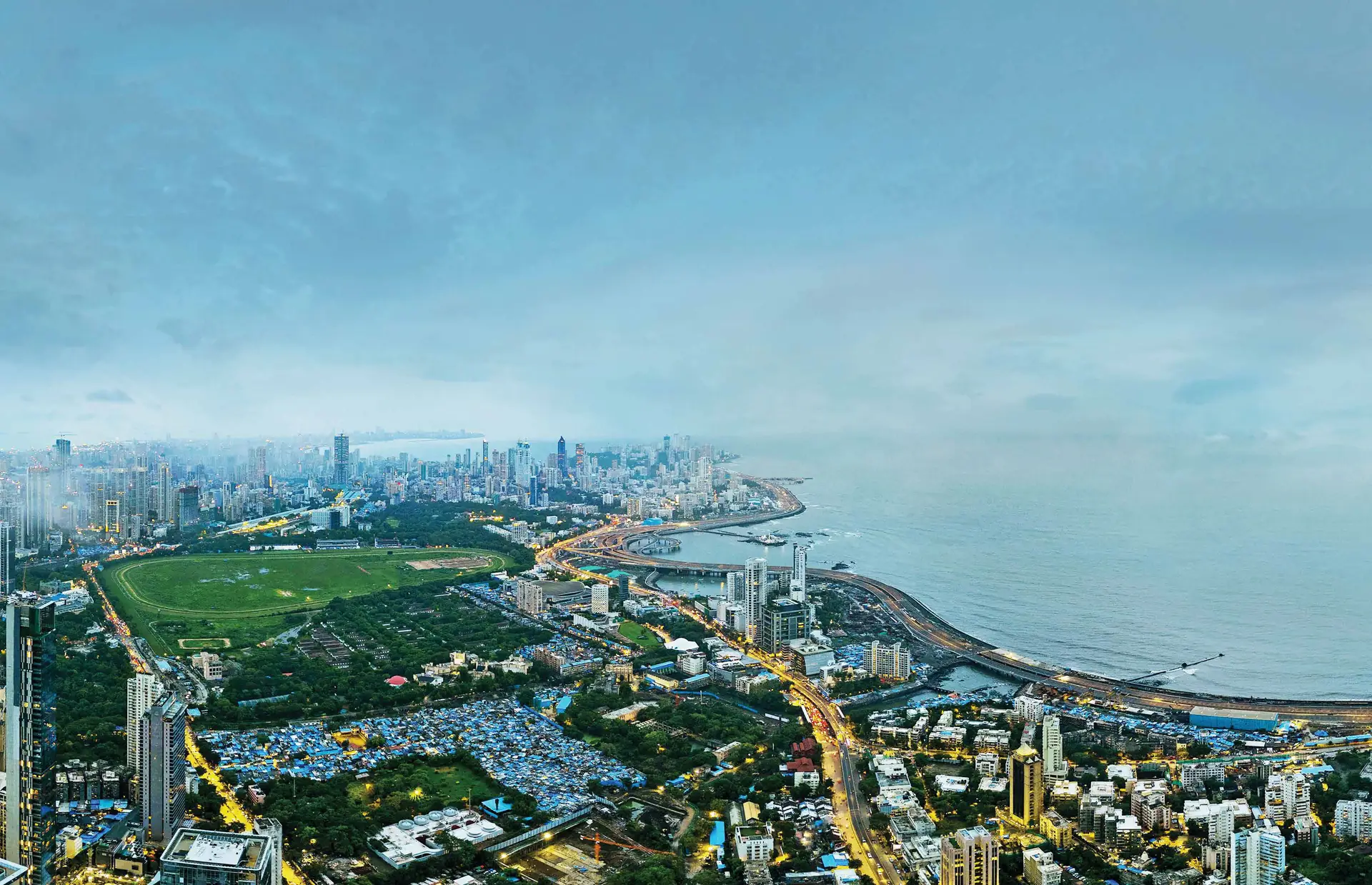 Aerial view of Worli, Mahalaxmi Racecourse and the Arabian Sea